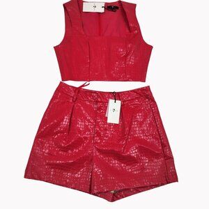 7 For All Mankind Womens Large 2 Pc Top Shorts Set Pink Croc Faux Leather